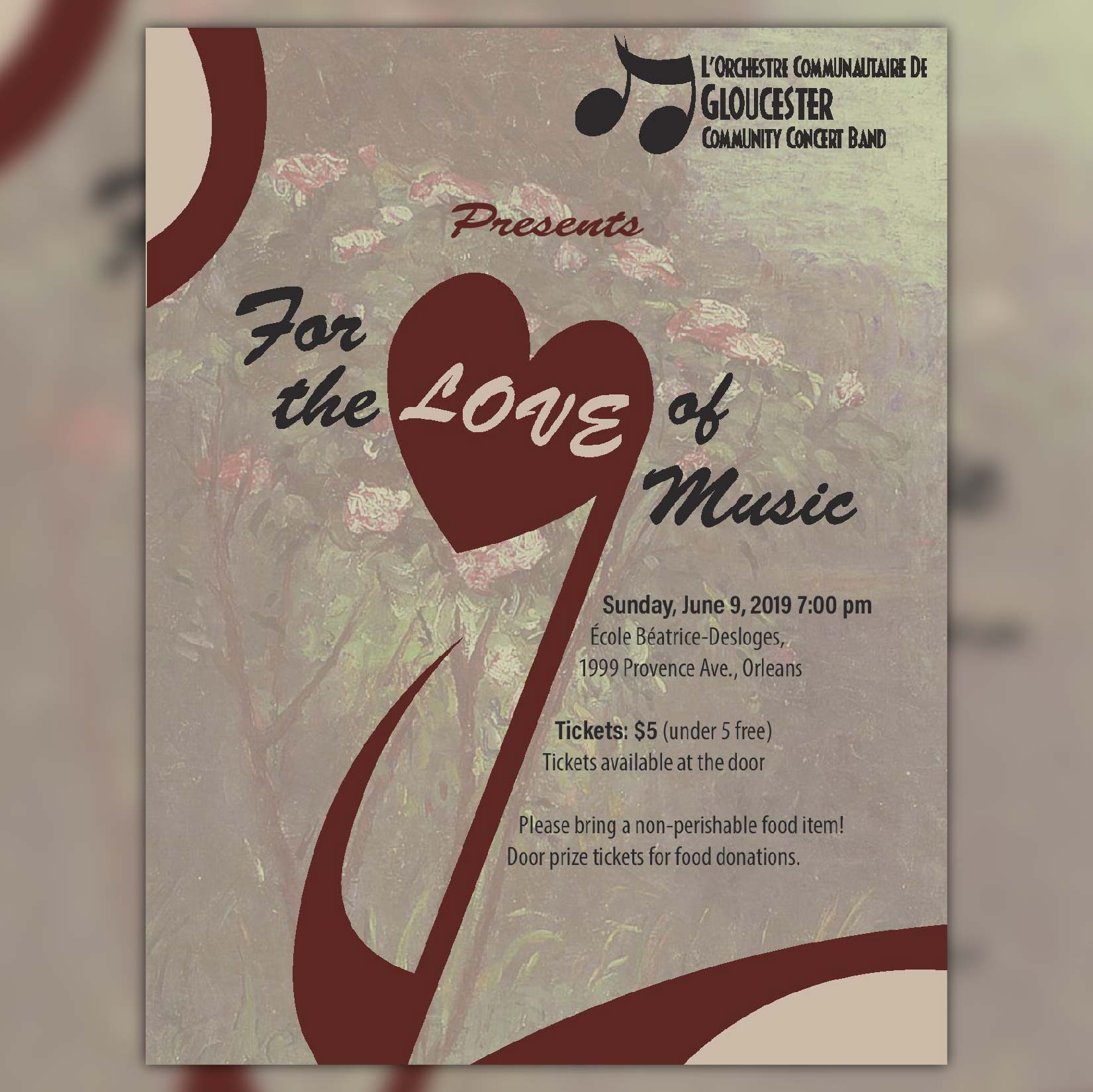 A poster entitled For the Love of Music